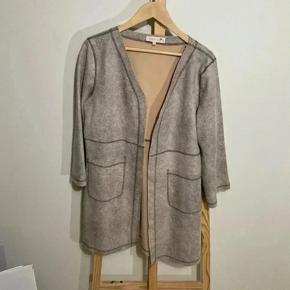 Solitaire faux suede snake skin pattern, kimono style duster, open cardigan, wom - Picture 1 of 8